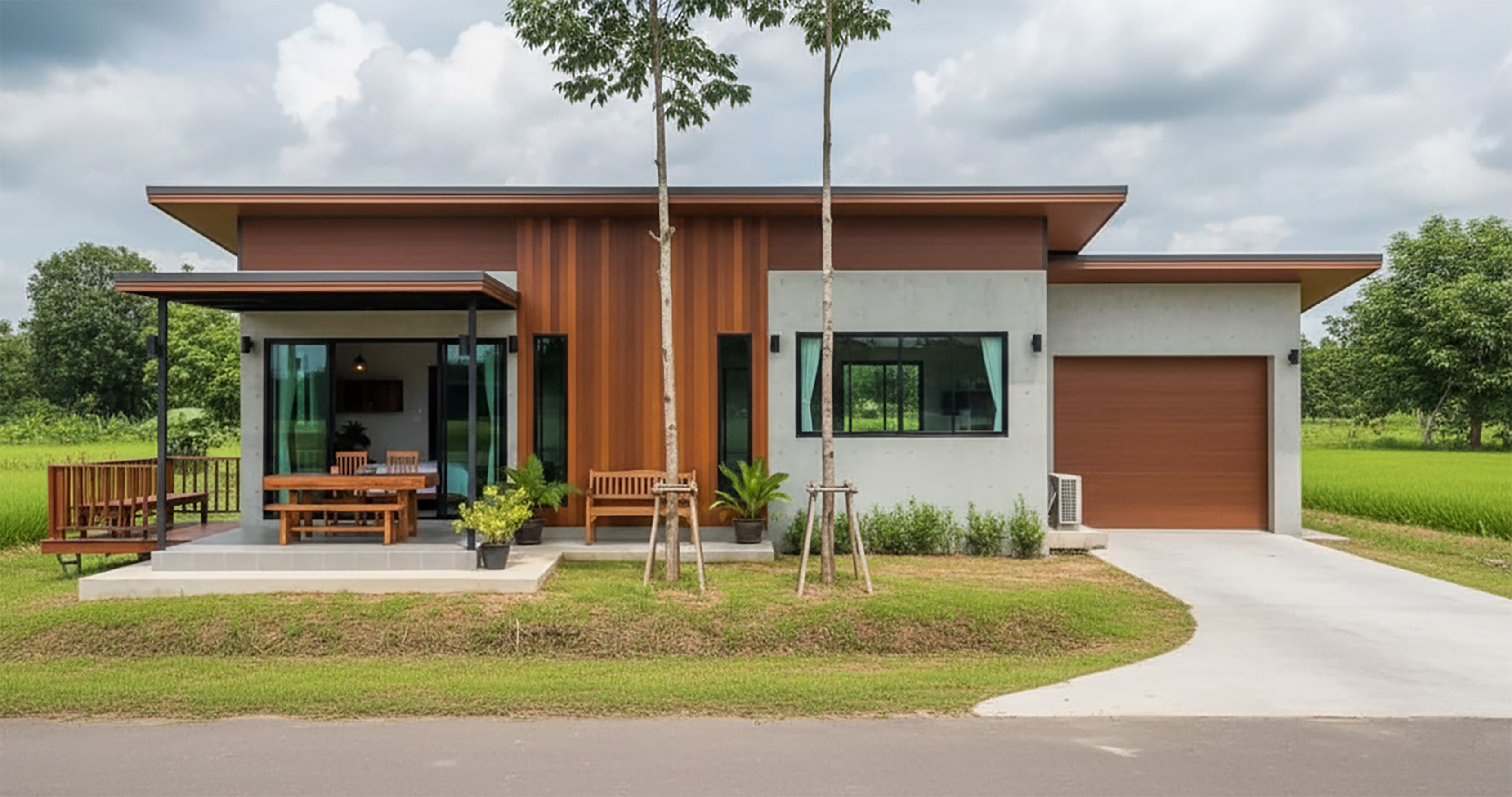 Rumah bergaya modern-tradisional di Jogja dengan latar pemandangan alam